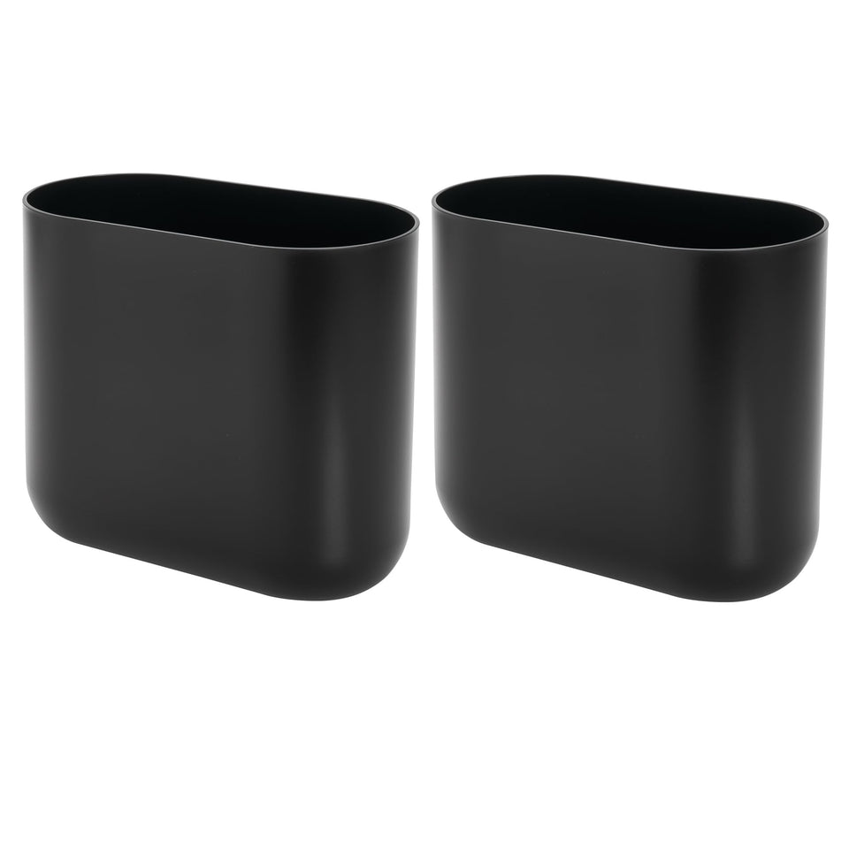 iDesign Cade Oval Trash Can tucked under the sink saves space and keeps waste neatly tucked away.