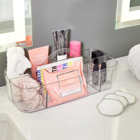 iDesign Clarity cosmetic organizer tote clear bin highlights visibility and quick access