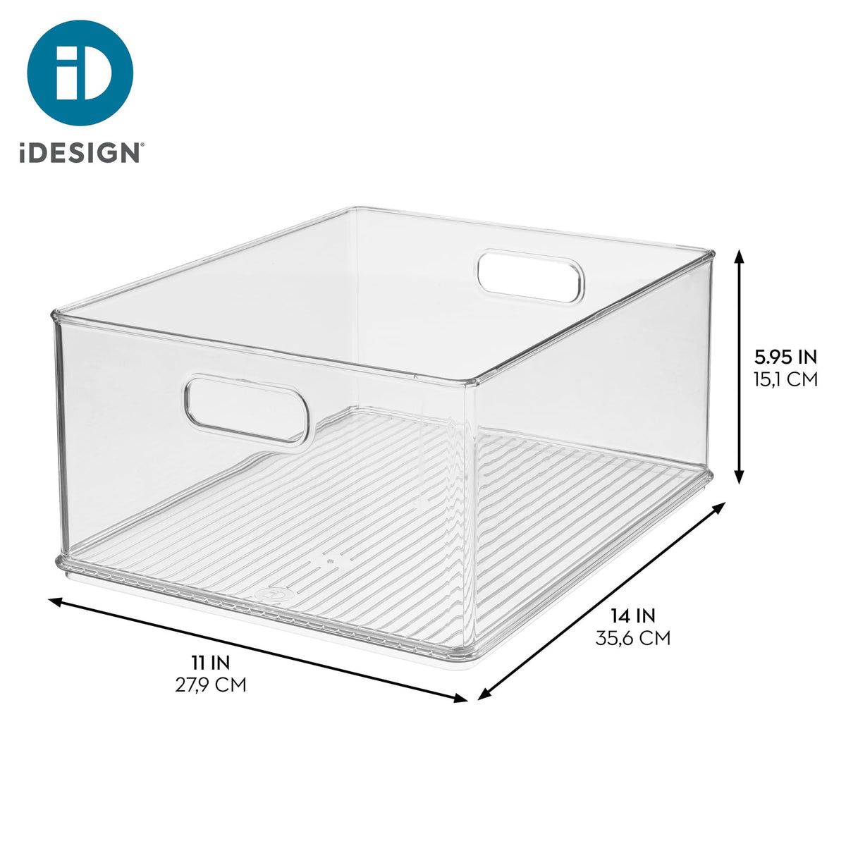 iDesign clear storage bin in closet improves organization with visibility