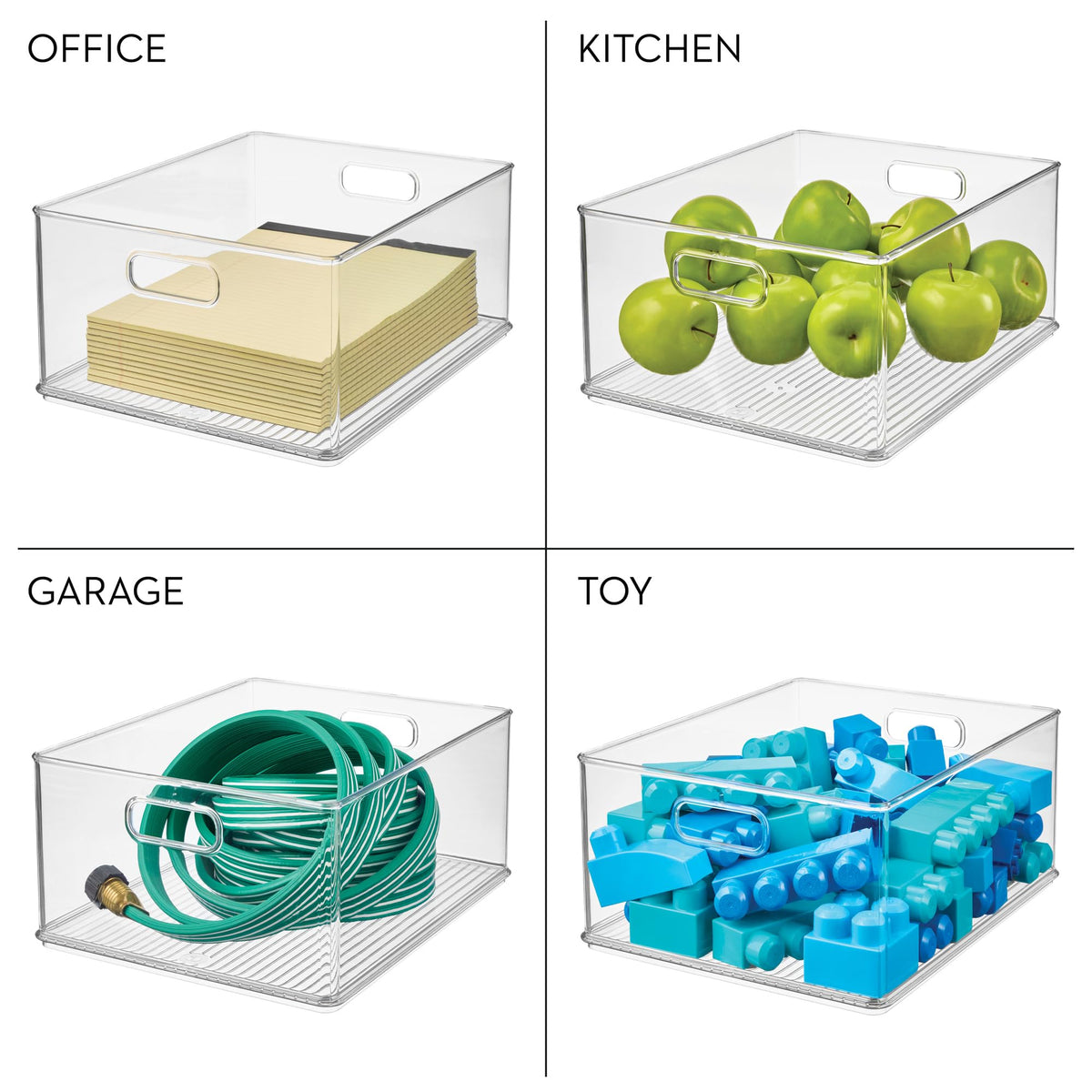 iDesign compact storage bin measures 14x11x6 inches for shelf fit