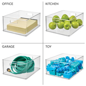 iDesign compact storage bin measures 14x11x6 inches for shelf fit