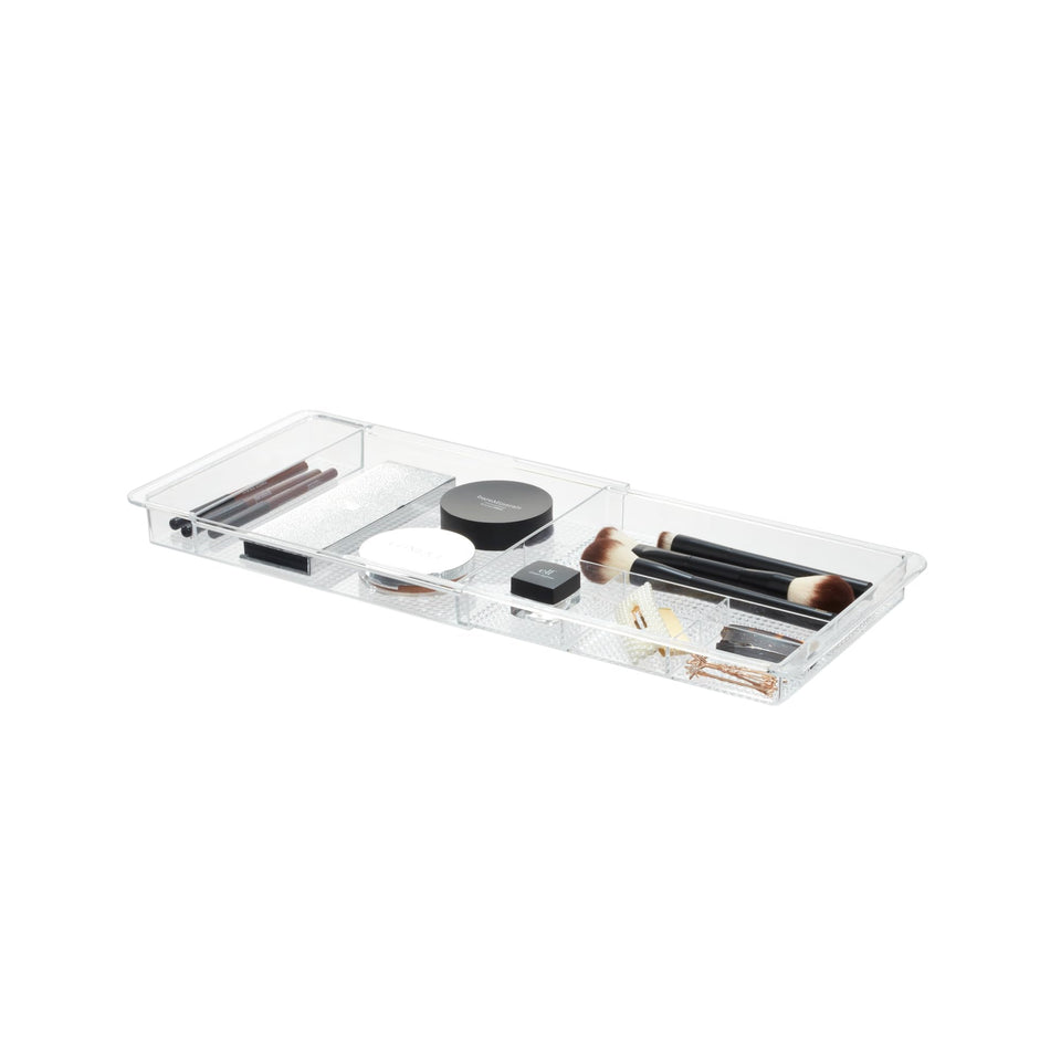 iDesign Expandable makeup drawer extended for extra cosmetics storage