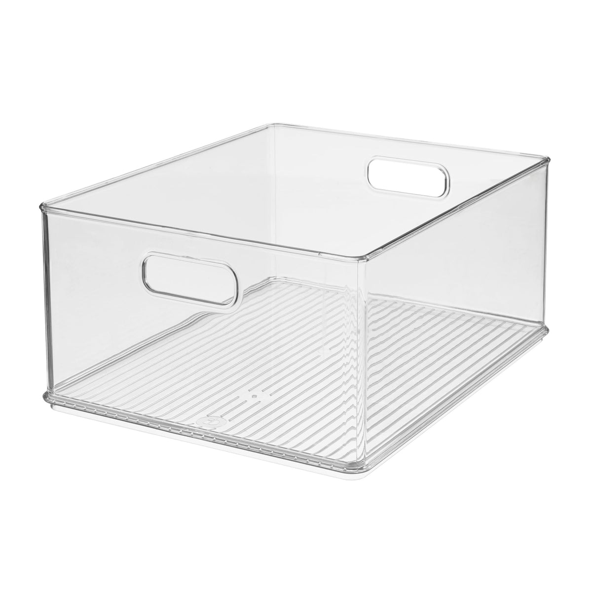 iDesign stackable bin for garage use offers durable, easy-to-clean storage