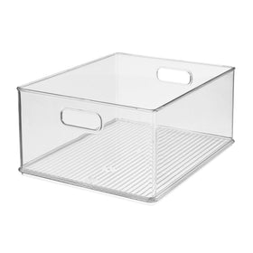 iDesign stackable bin for garage use offers durable, easy-to-clean storage