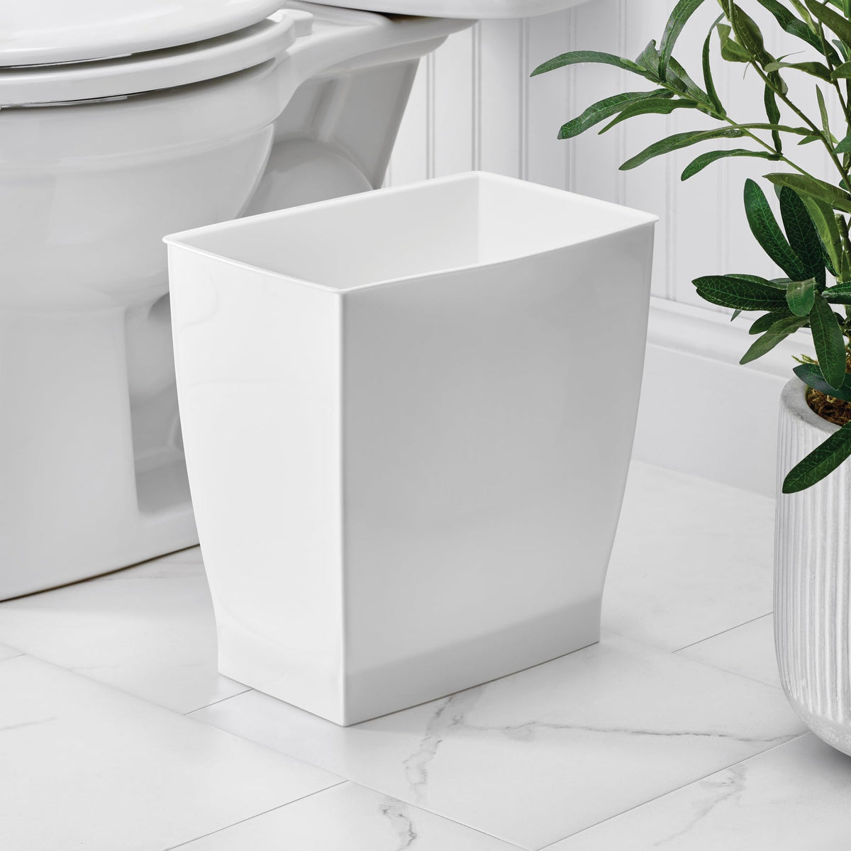 iDesign Mono trash can with a narrow profile ideal for desks and laundry rooms