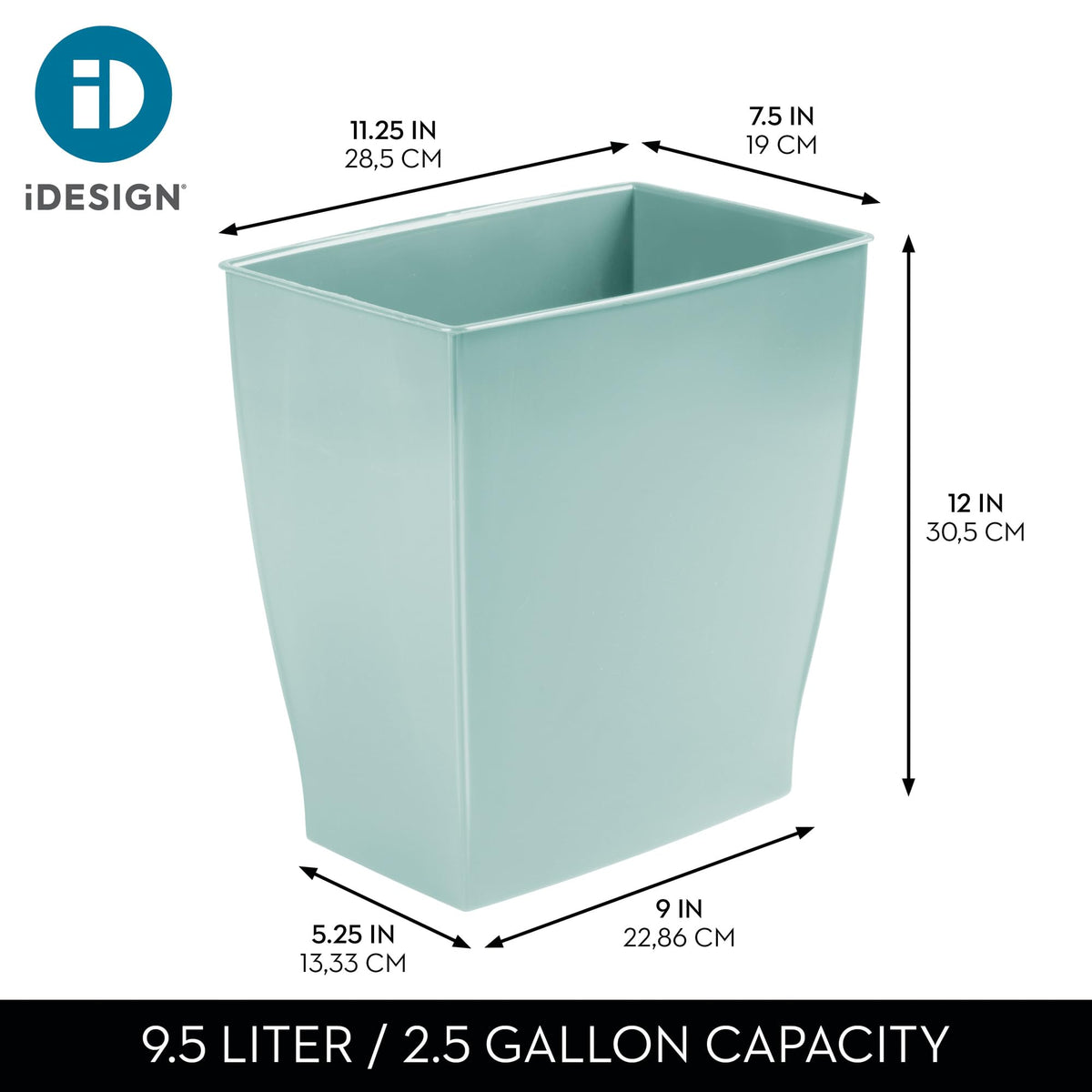 idesign mono trash can closeup, shatter-resistant material highlights durability.