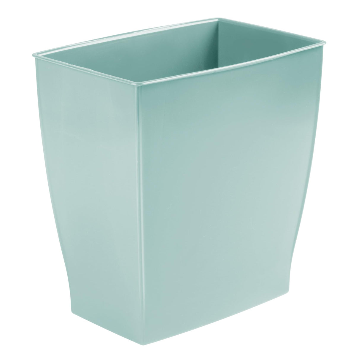 idesign mono trash can in soft aqua blue, slim rectangle design ideal for tight spaces.