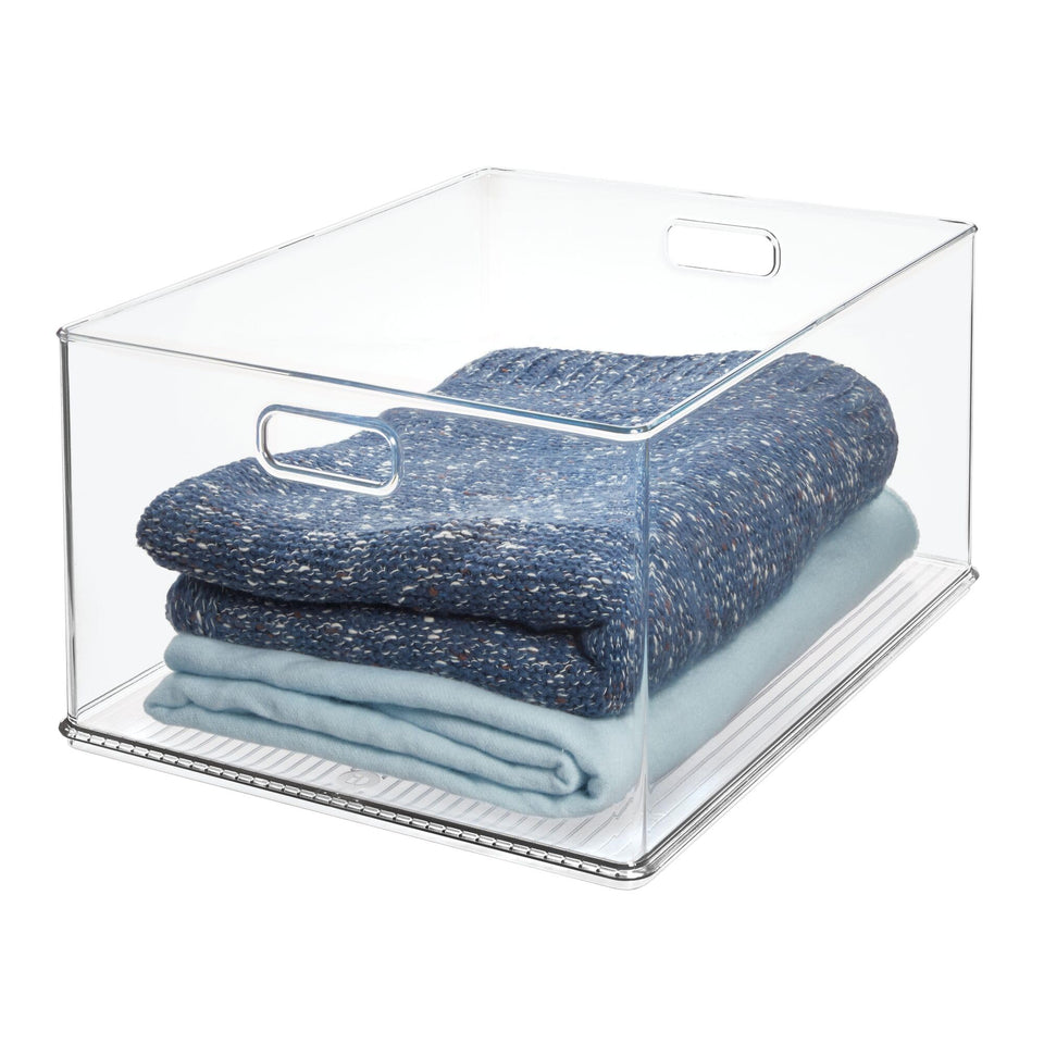 iDesign recycled plastic storage bin with handles offers a clear view for quick access