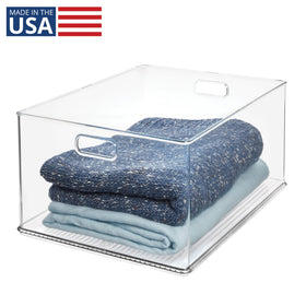 iDesign stackable storage bin with clear top view to maximize vertical space