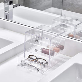 idesign vanity organizer drawer open reveals divided compartments for small items