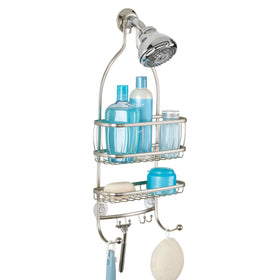 Idesign York metal wire shower caddy with racks for organized shower essentials.