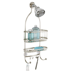 Idesign York satin silver finish complements bathroom decor.
