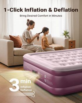 iDOO queen inflates to 18 inches quickly with built-in pump