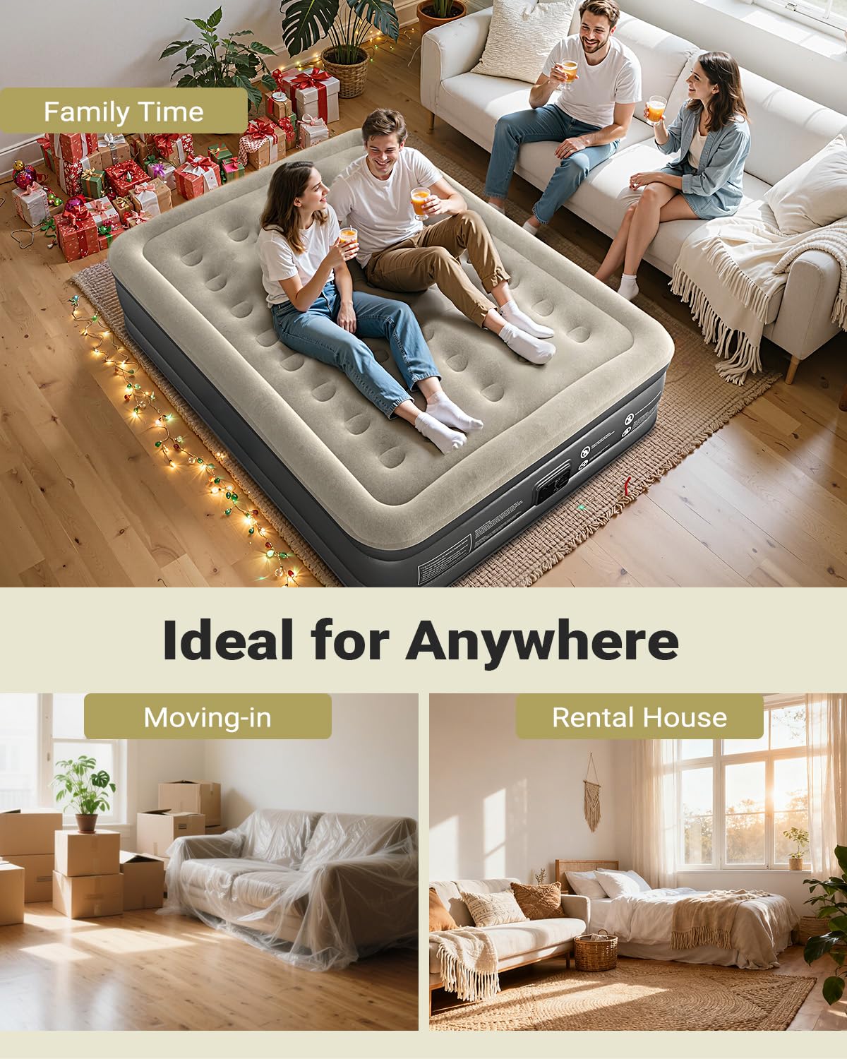 IDOO air mattress queen four-chamber design provides stable support.