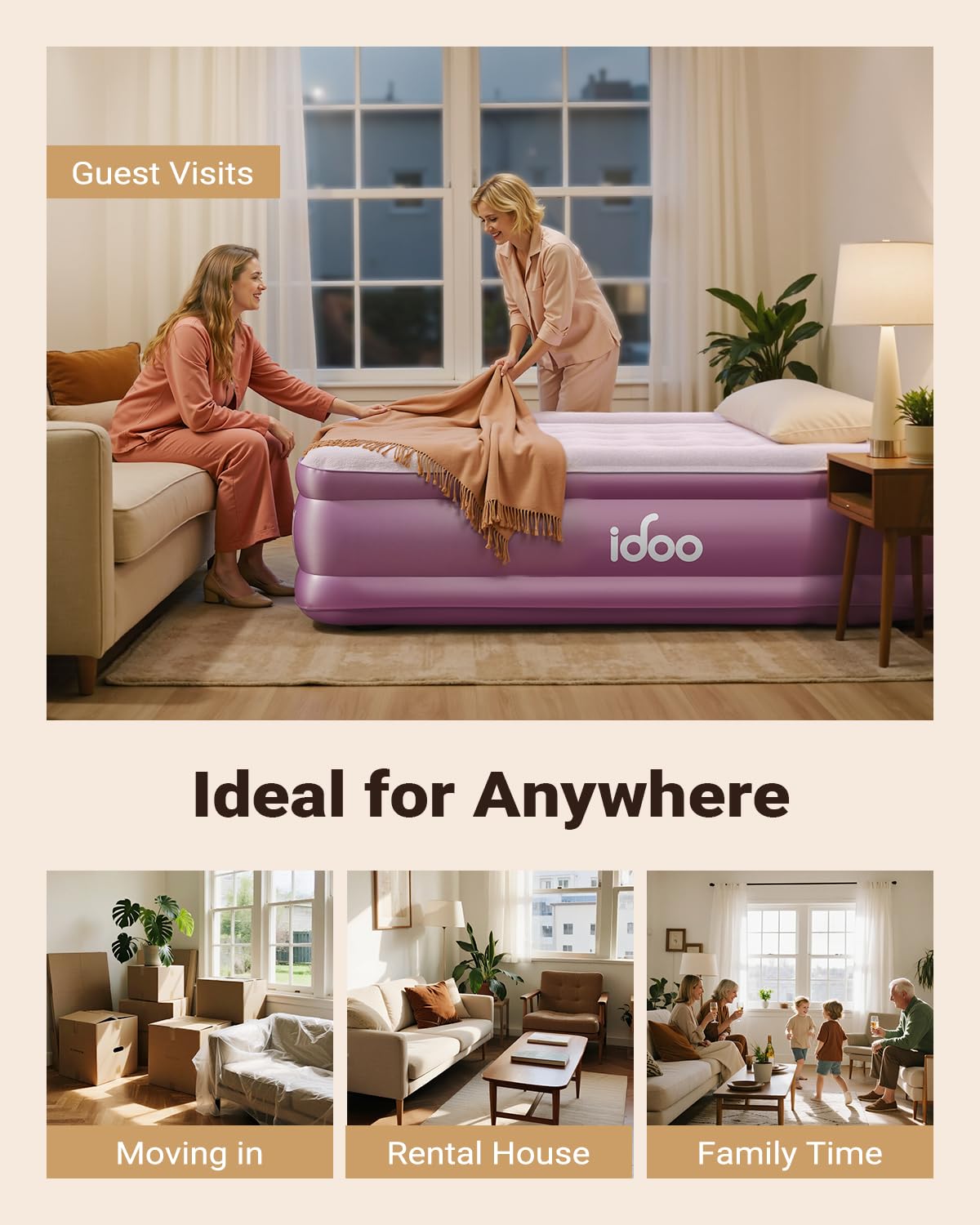 iDOO pink air mattress enhances playful bedrooms and guest spaces