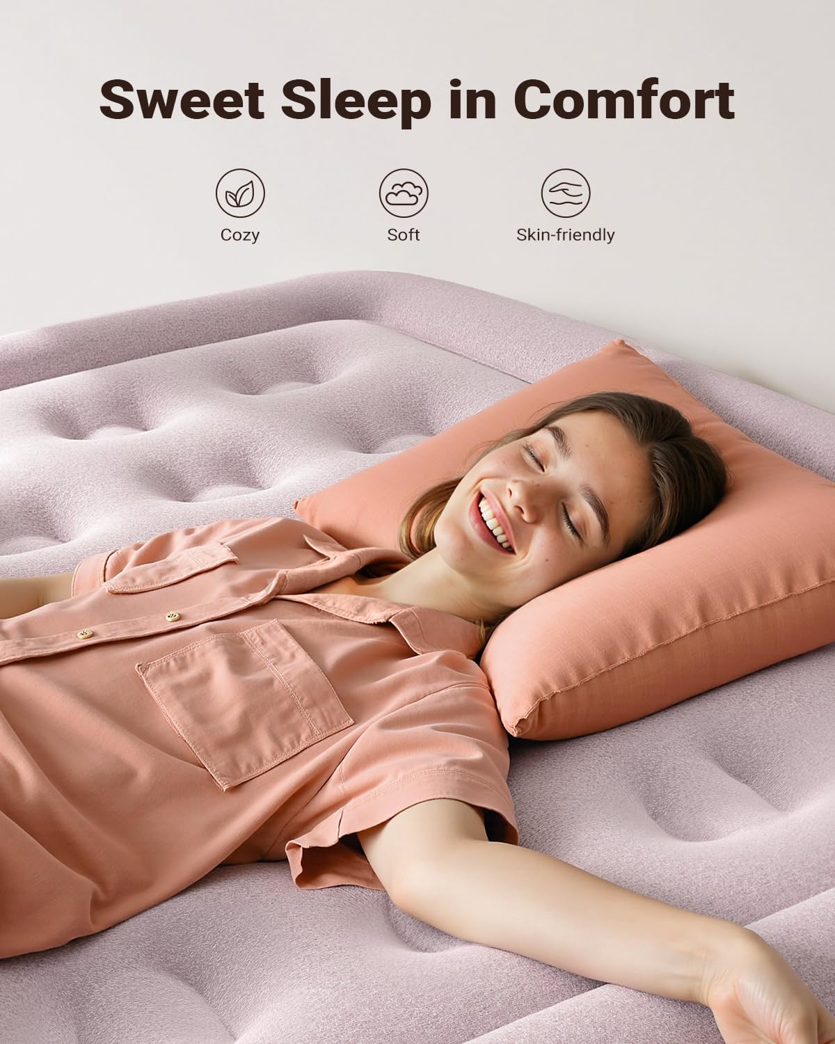 iDOO queen pink flocked surface for soft, breathable sleeping