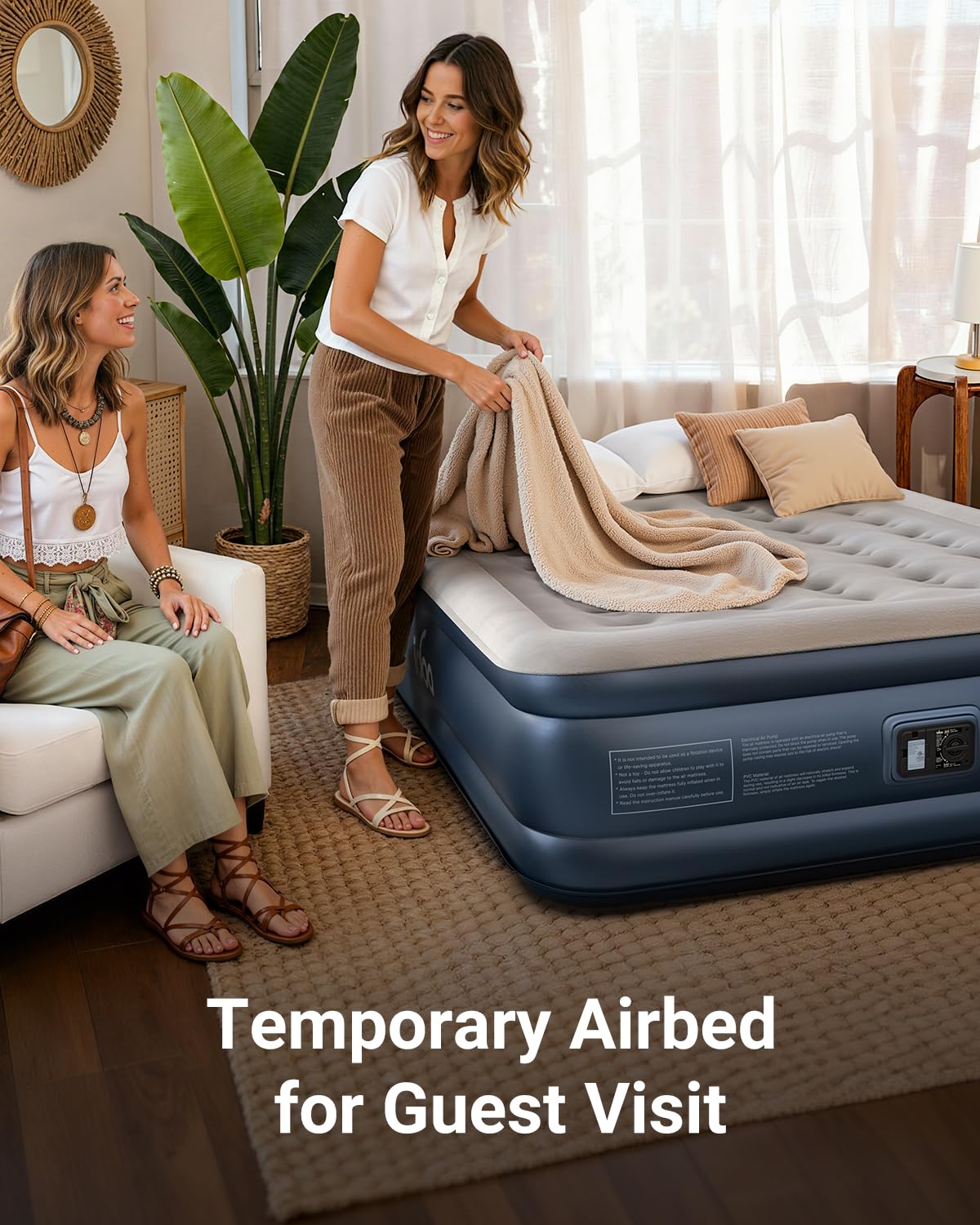 iDOO queen inflatable bed inflates in minutes for quick setup