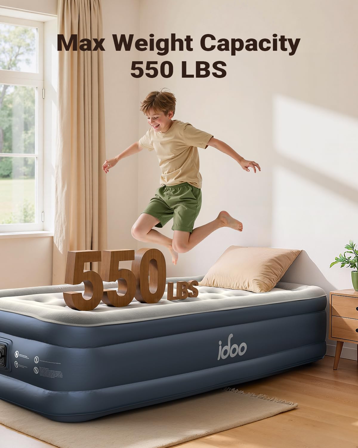 iDOO twin air mattress with fast inflation and deflation in minutes