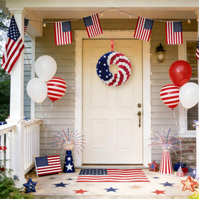 Idyllic 20-inch patriotic wreath adds festive color to porch or entry.