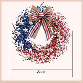 Idyllic 22-inch Independence Day wreath sized for doors, porches, windows, and walls.