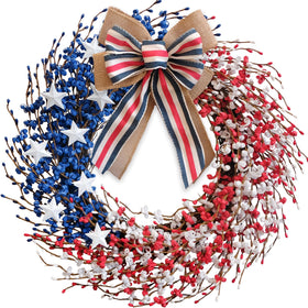 Idyllic 4th of July wreath for front door boosts curb appeal.