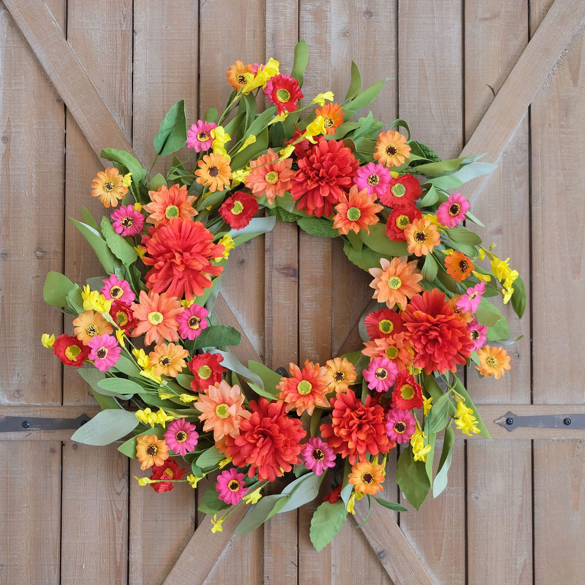 Idyllic artificial greenery wreath leaves detail for year-round decor.