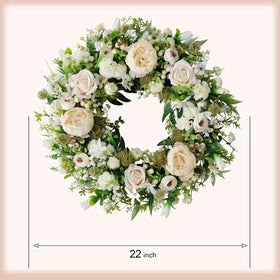 idyllic doorway decor wreath 22-inch white peony and rose welcomes guests with elegant flair.