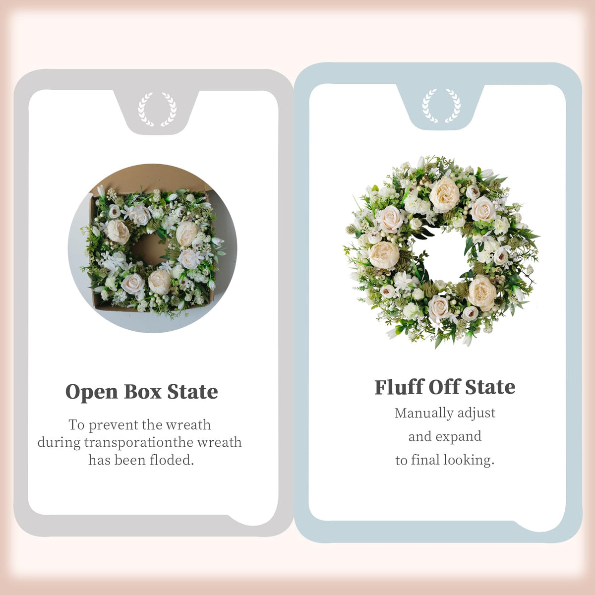 idyllic fireplace mantel wreath 22-inch white peony and rose adds romantic focal point.
