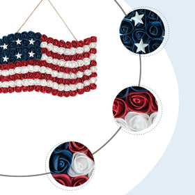 Idyllic independence day wreath window display showcasing patriotic colors and durable design.