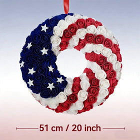 Idyllic patriotic wreath wall decor featuring blue roses and white stars for a bold display.