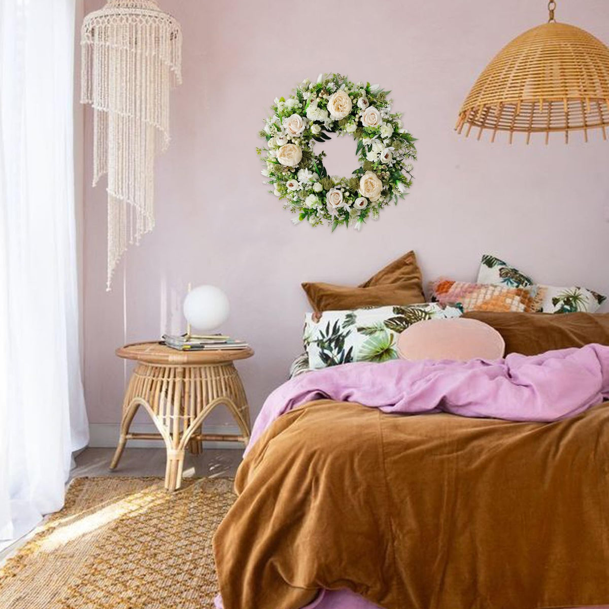idyllic table centerpiece wreath 22-inch white peony and rose brings natural elegance to gatherings.