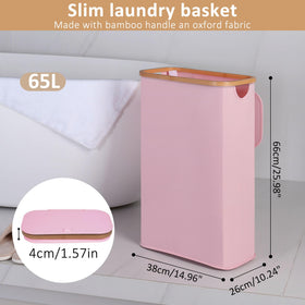 iEGrow slim laundry hamper side profile showing narrow footprint