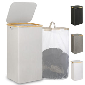 iEGrow 110L laundry basket with lid keeps clothes organized and odors contained.