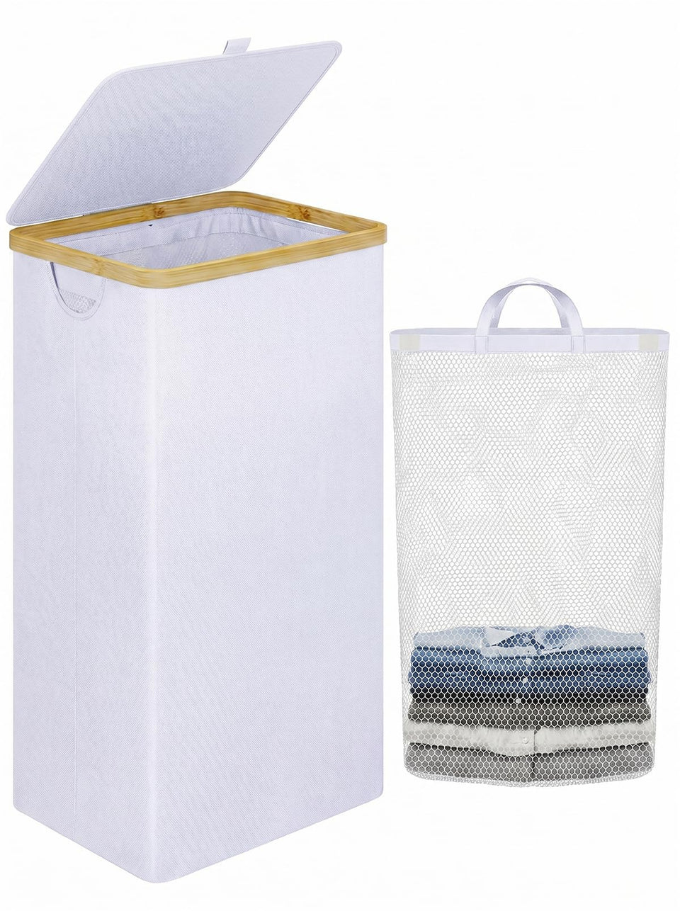iEGrow 110L hamper with lid in white keeps clothes contained and ready for washing