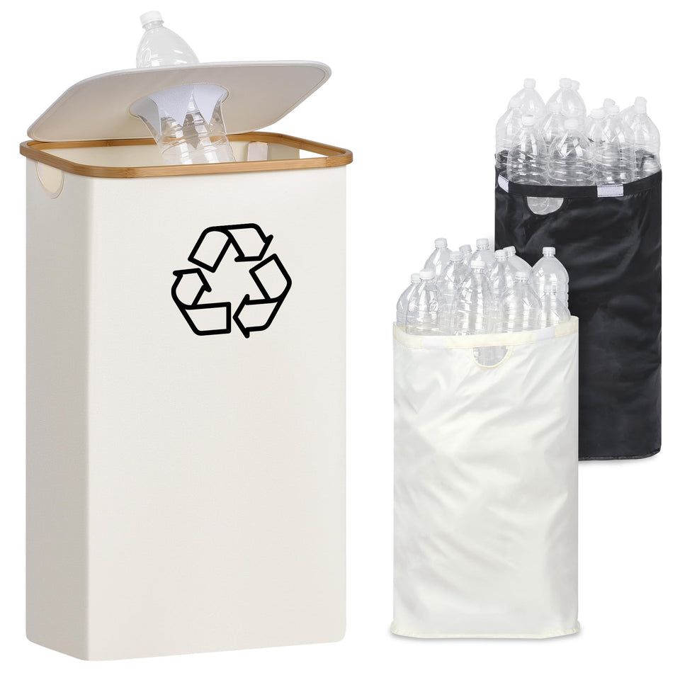 iEGrow 110L tall beige recycling bin with ample space for bottles and cans.