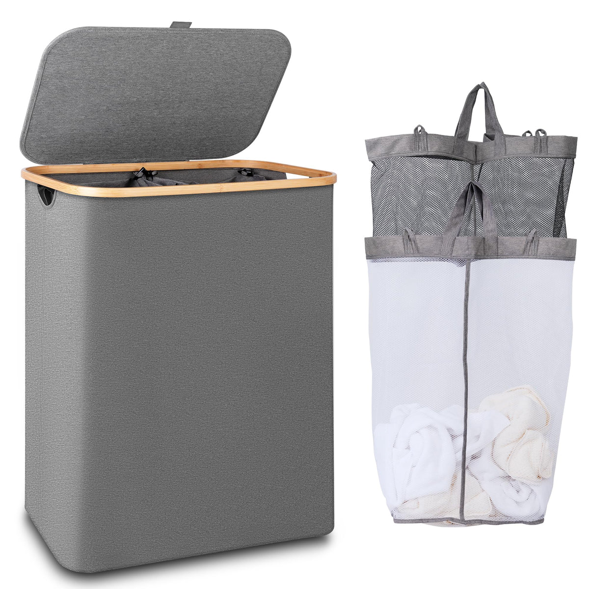 iEGrow 150L laundry hamper with lid showing large capacity for family clothes