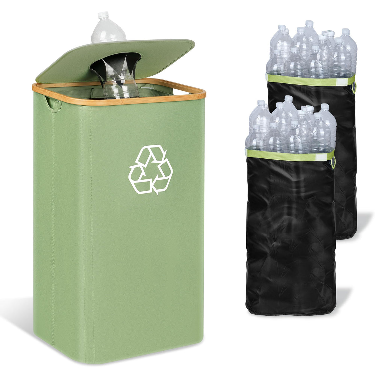 iegrow 29-gallon recycling bin tall kitchen view showing ample bottle storage