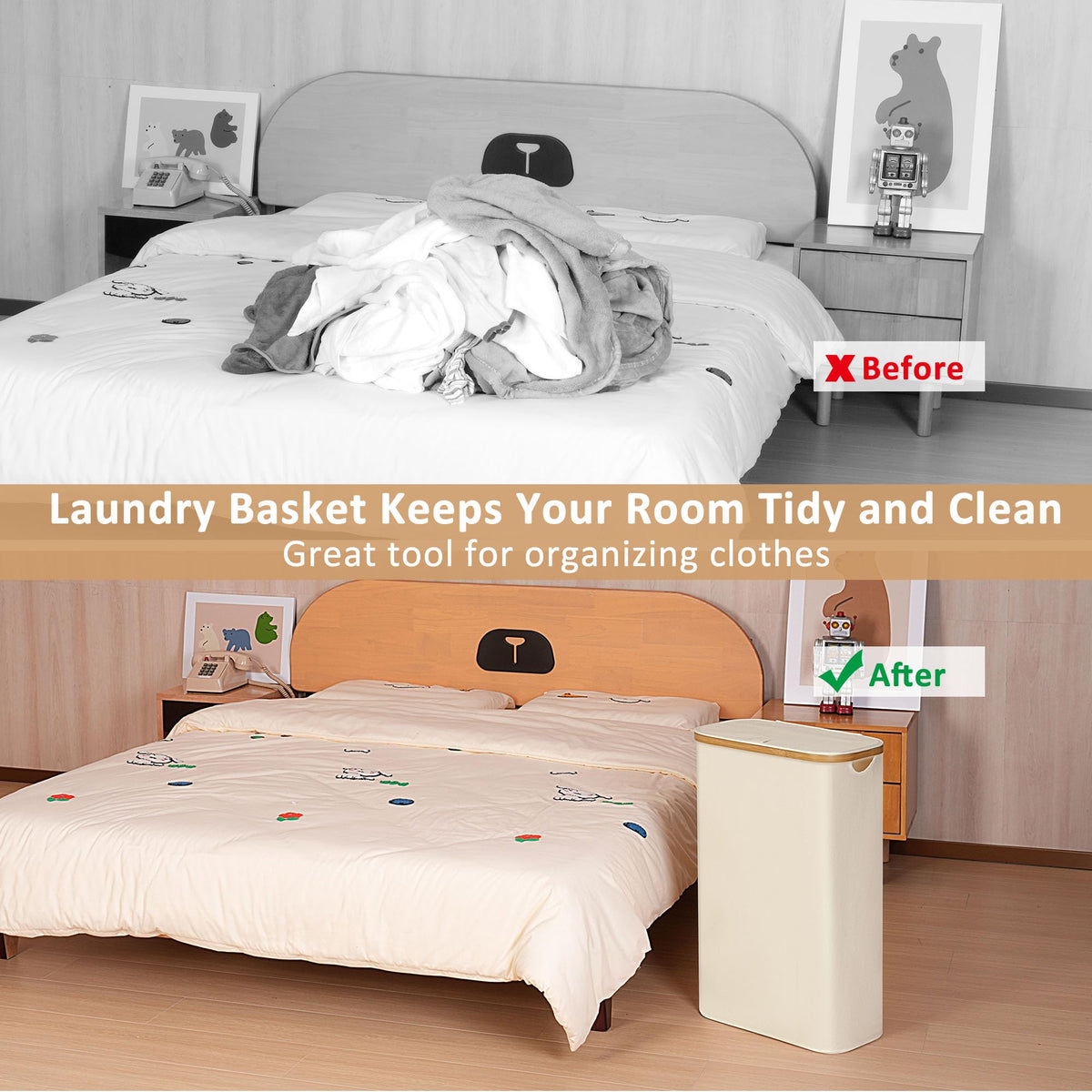 iEGrow bamboo handles offer comfortable grip when carrying laundry
