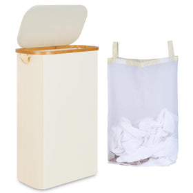 iEGrow 65L slim laundry hamper with beige lid, ideal for compact bedrooms