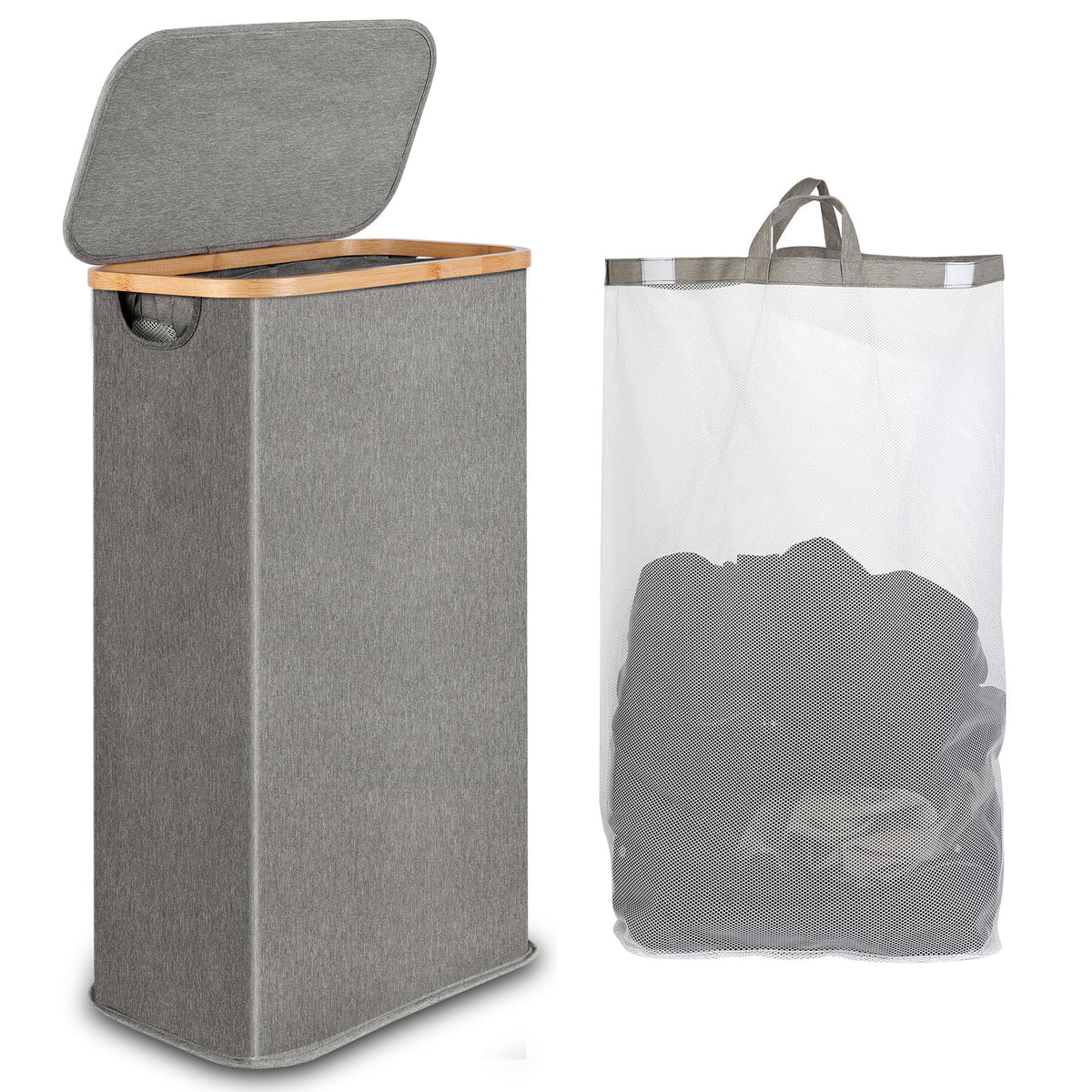 iEGrow 65L slim laundry hamper with lid ideal for small spaces and odor control.