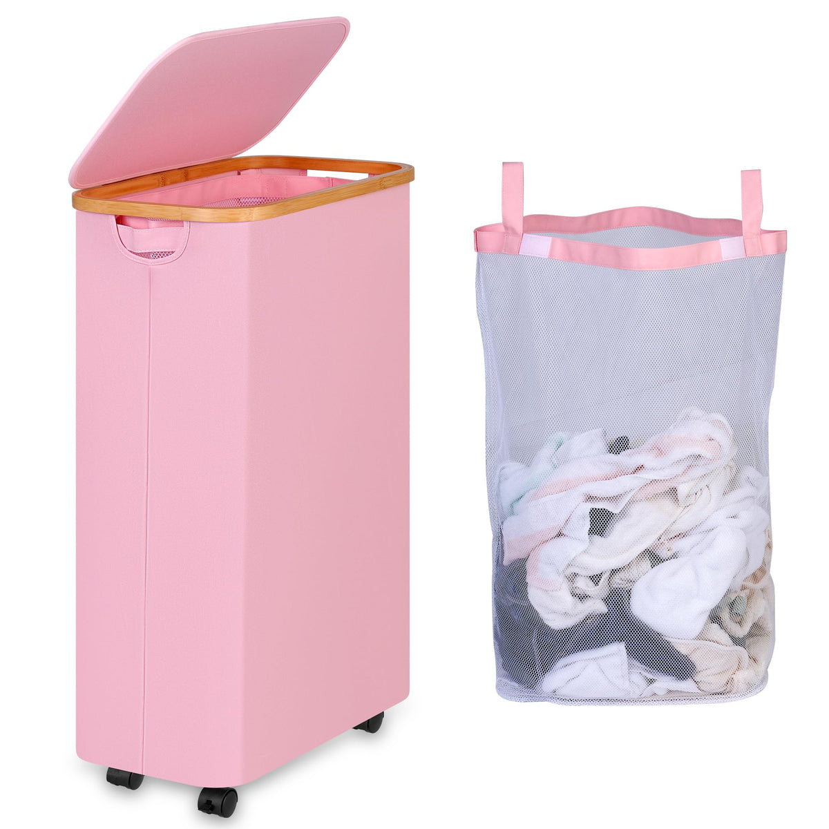 iEGrow 75L laundry basket with wheels for easy transport around the home