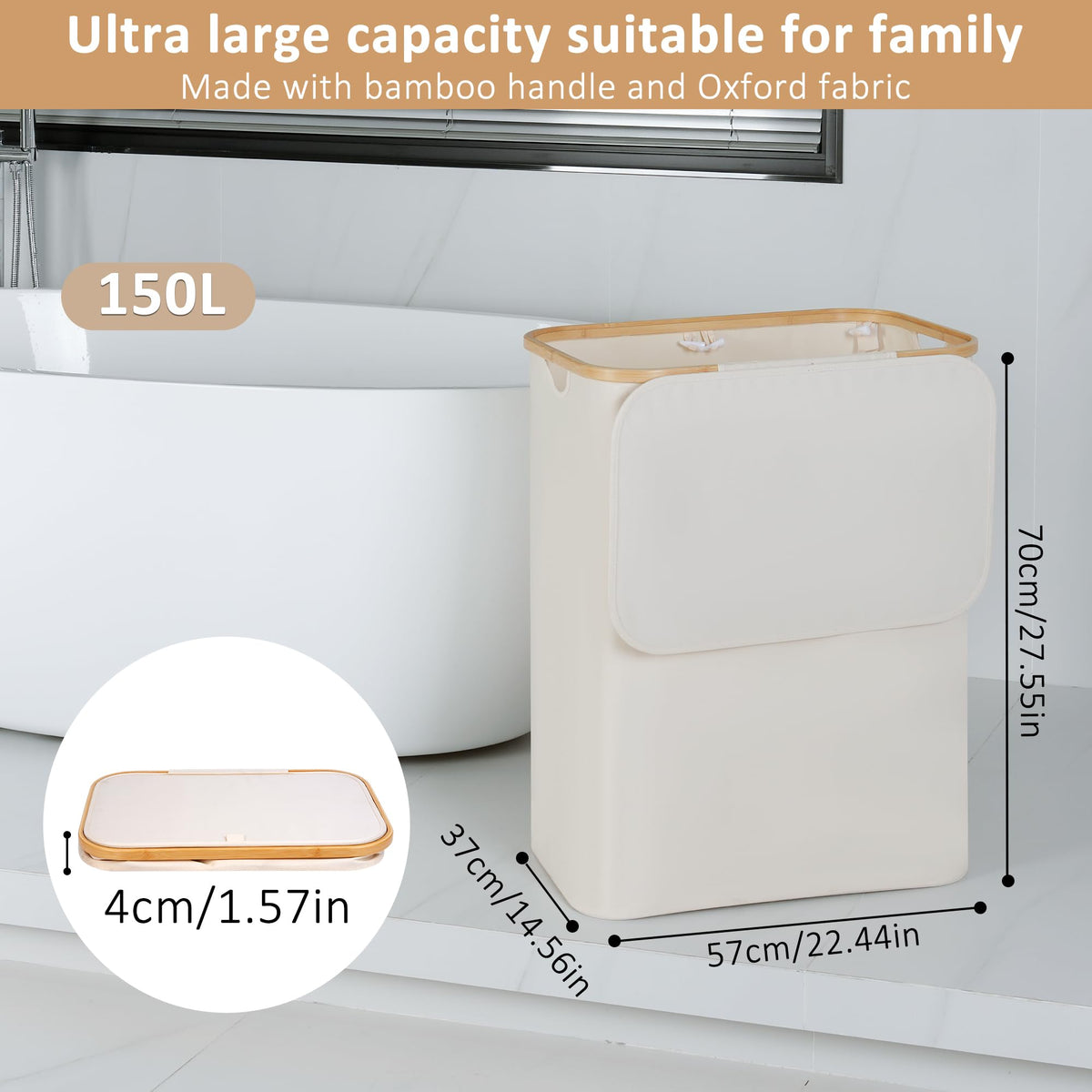 iEGrow bamboo-handle laundry basket being carried, highlighting lightweight transport.