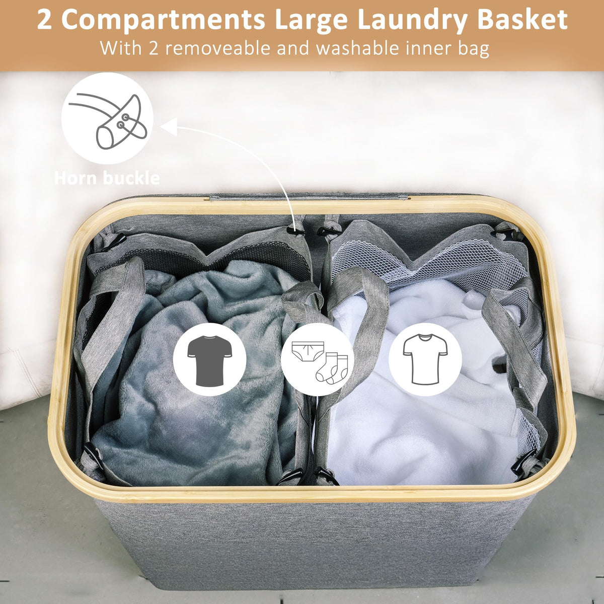 iEGrow bamboo handles on laundry hamper for comfortable carrying