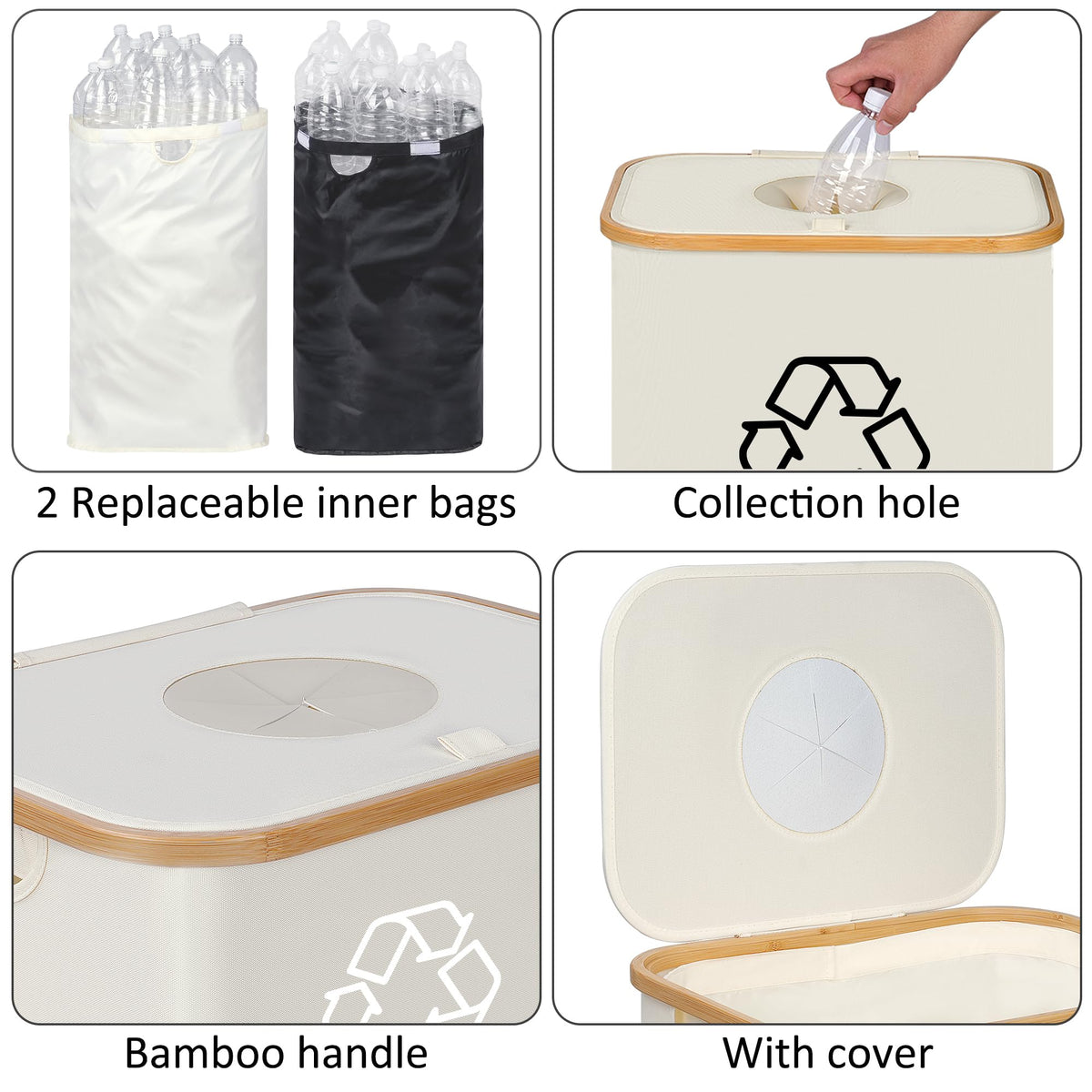 iEGrow recycling bin lid closeup in beige helps reduce odors in the kitchen.