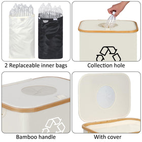 iEGrow recycling bin lid closeup in beige helps reduce odors in the kitchen.