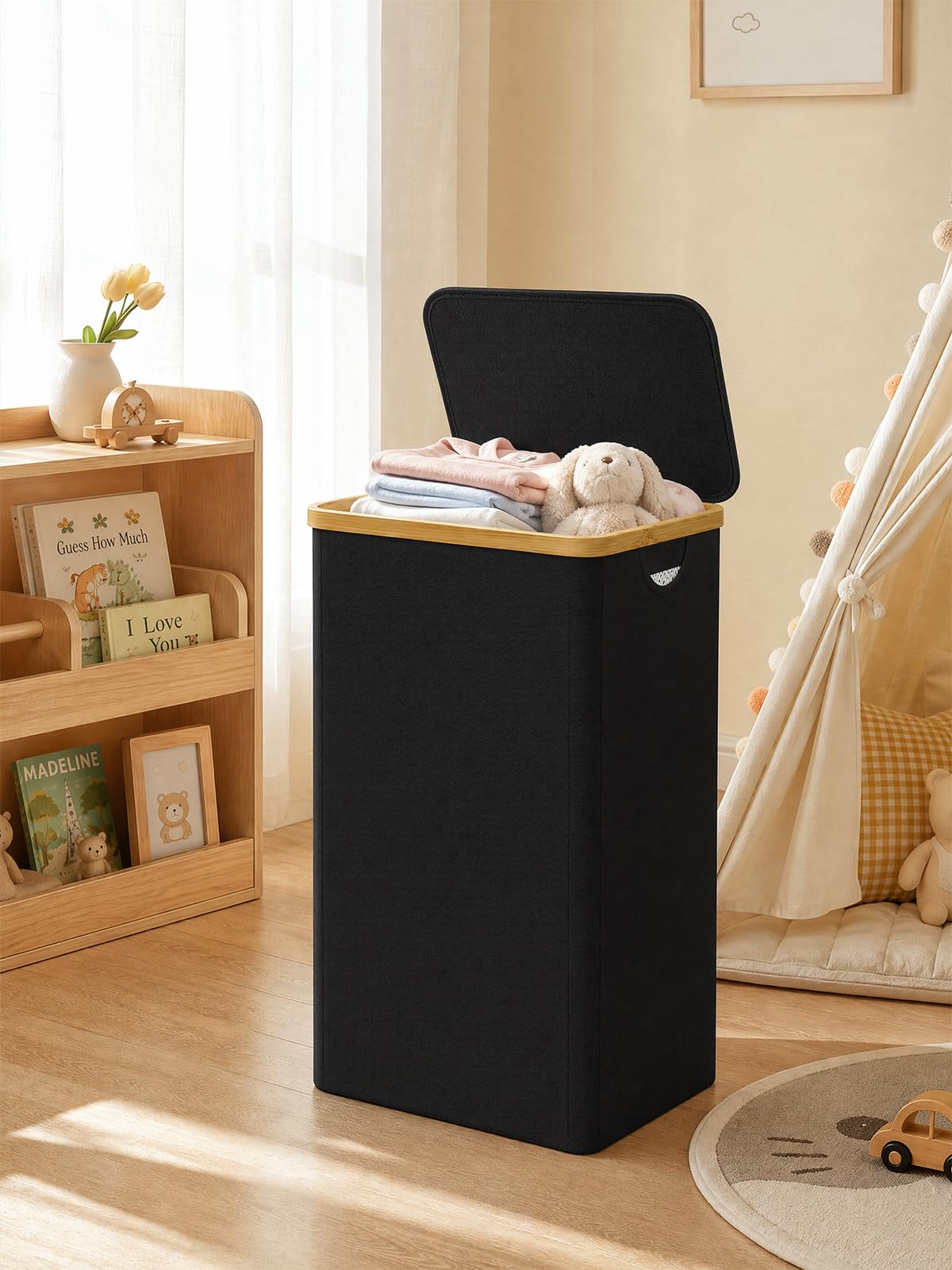 iEGrow dorm room laundry hamper placed in a tidy space