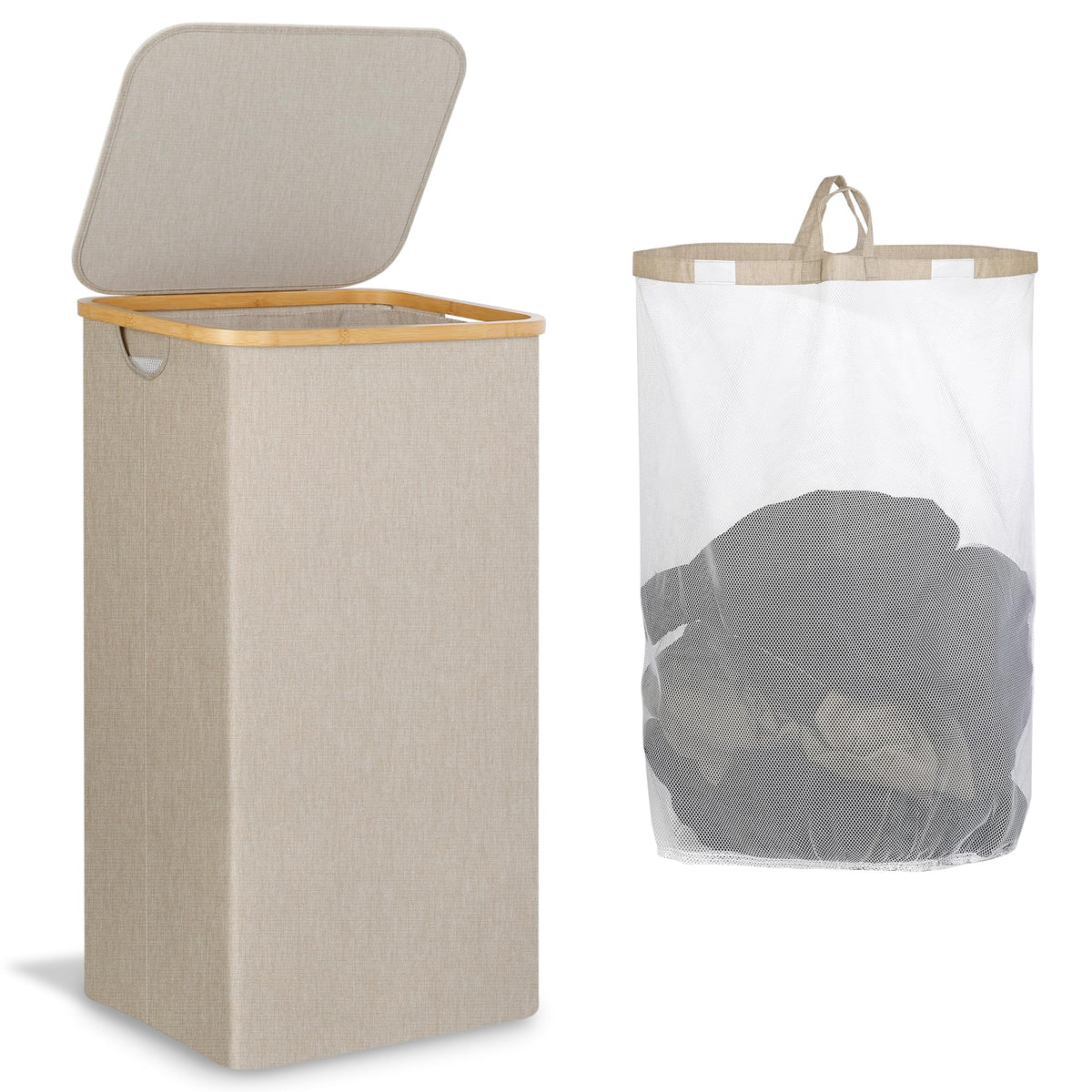 IEGrow laundry basket with lid showing large 110L capacity for clothes