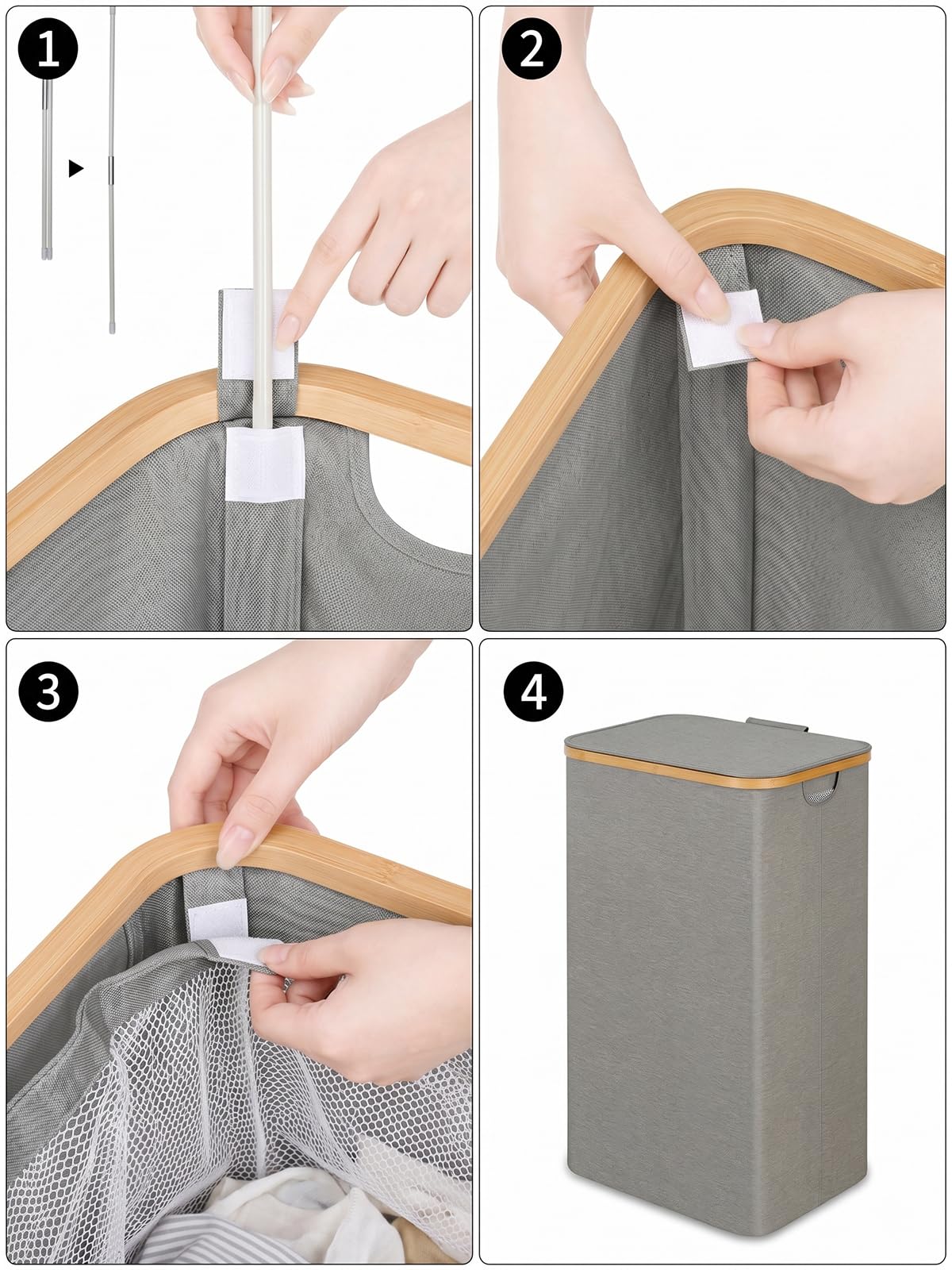 iEGrow laundry hamper collapsible design folds flat for compact storage in small spaces.