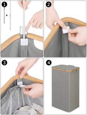 iEGrow laundry hamper collapsible design folds flat for compact storage in small spaces.