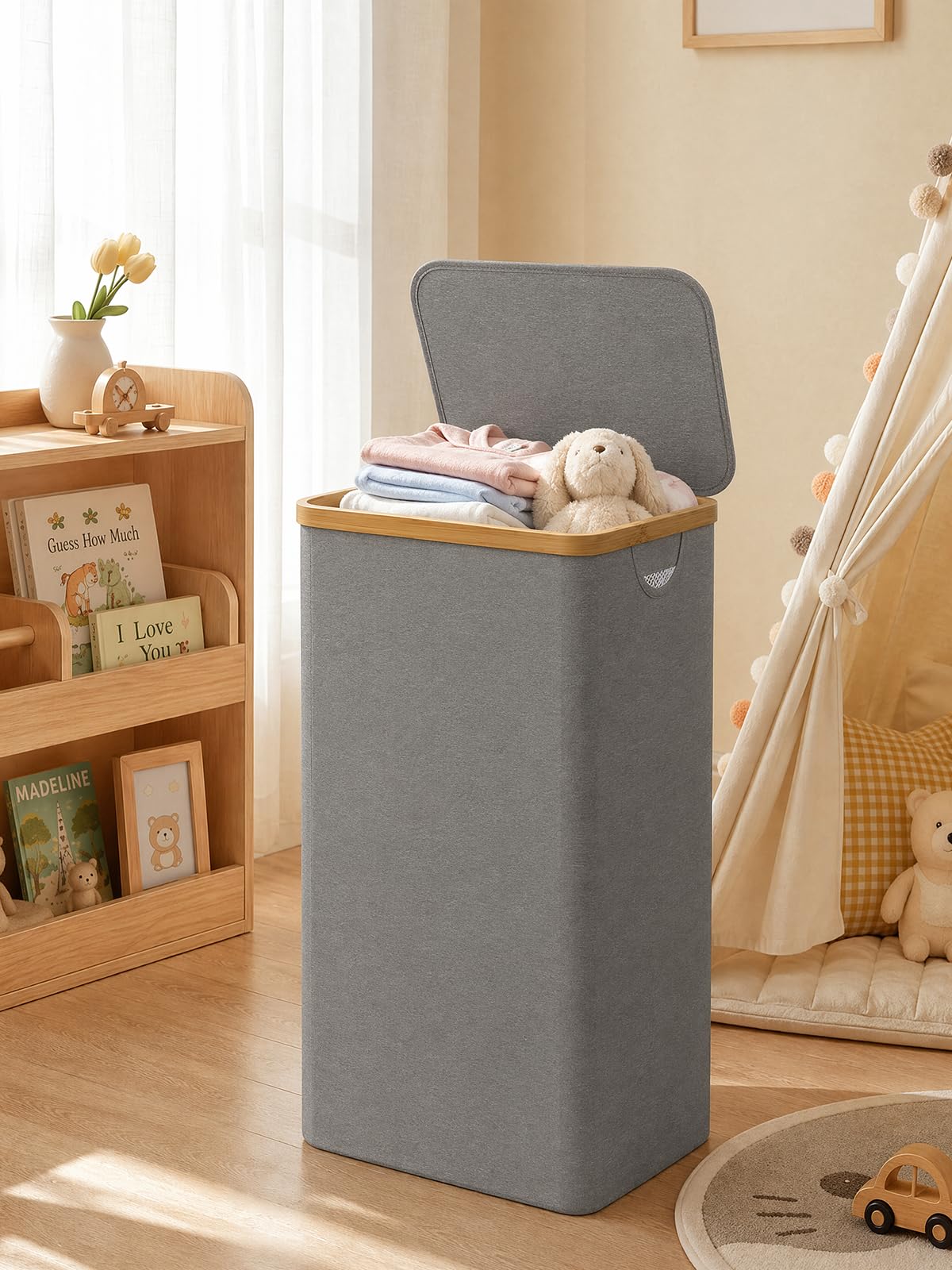 iEGrow laundry hamper folded compactly fits in wardrobes or suitcases.